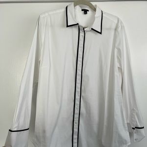 Ann Taylor white blouse, black detail, size 18
